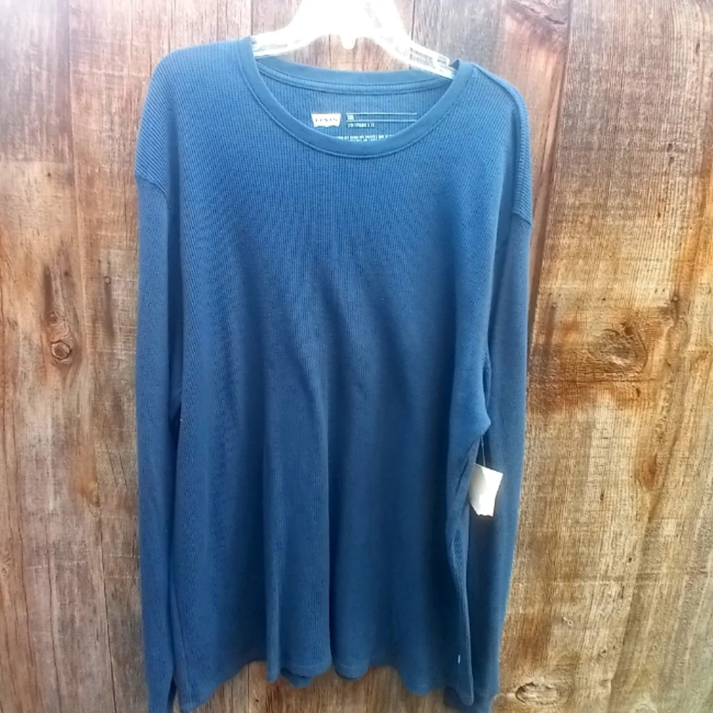 Levis Long Sleeve Relaxed Thermal Shirt XXL Blue Pullon Crew Neck Relaxed Fit